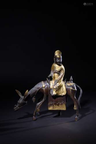 Chinese Gilt Bronze Du Fu Ride on Mule