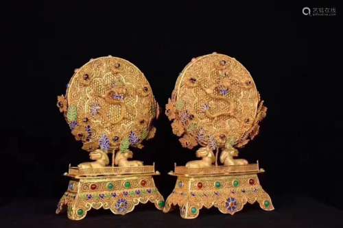 Pair of Chinese Gilt Enamel Table Screen
