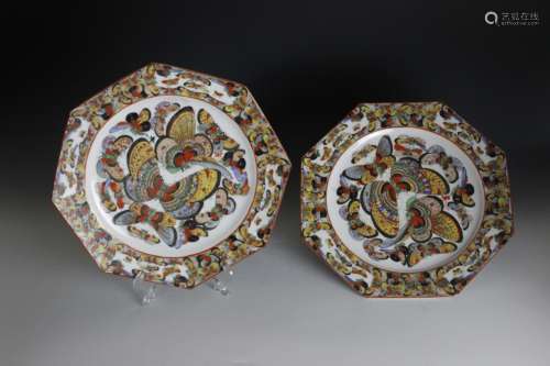 Two 19th.C Chinese Export Famill Rose Plates