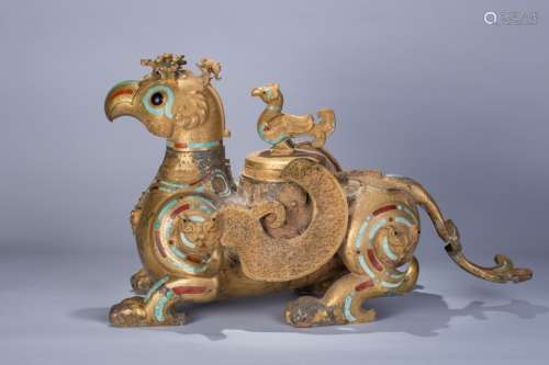 Chinese Gilt Bronze Enamel Beast