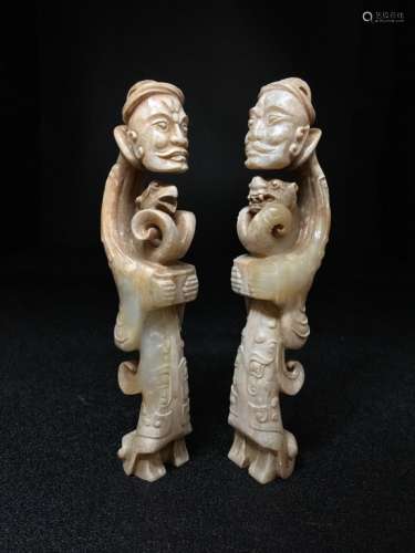 Pair of Two Chinese Jade Figurines