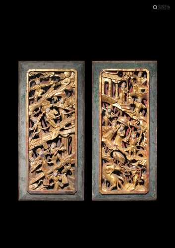 Two Chinese Gilt Wood Panels