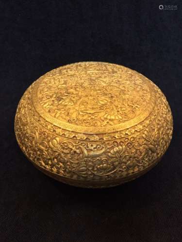 Chinese Gilt Bronze Cover Round Box