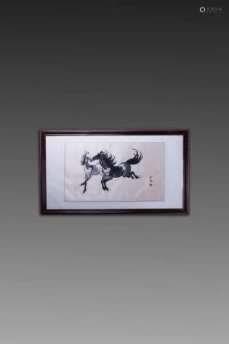 Chinese Silk Horse Painting