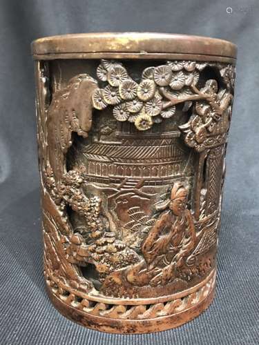 Chinese Bronze Brush Pot, Mark