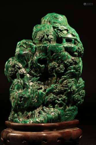 Chinese Green Stone Carving with Calligraphy