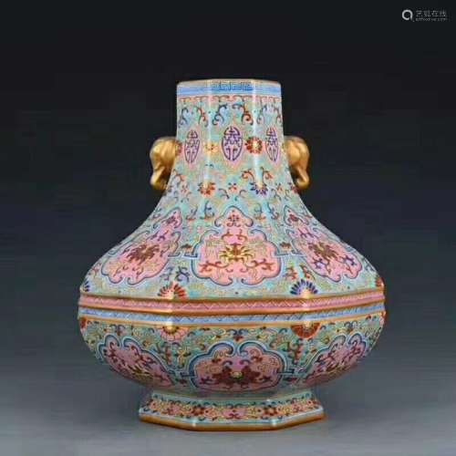 Qing, Chinese Green Ground Enenal Zun Vase