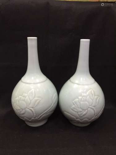 Pair of Chinese White Glazed Vases, Mark
