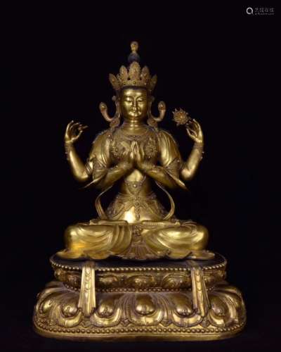Qing Large Chinese Gilt Bronze Seating Buddha