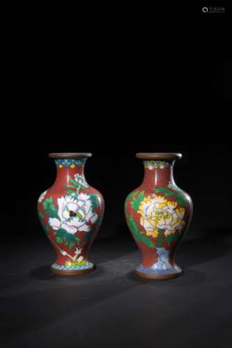 Two Cloisonne Enamel Flowers Vases