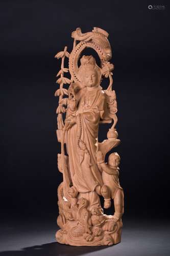 Chinese Wood Carved Standing Guanyin