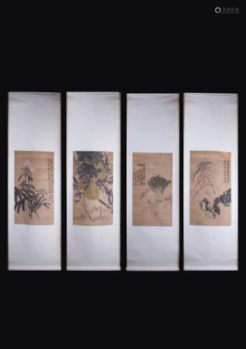 Set of Chinese Ink/Color Scroll Paintings