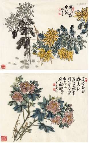 陈半丁（1877～1970） 霜菊图 秋色芙蓉图