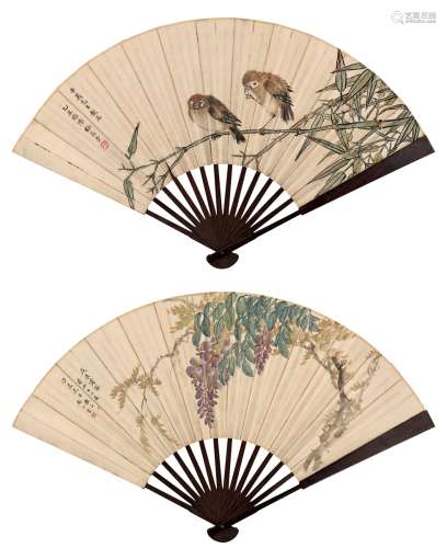 梅兰芳（1894～1961）尚小云（1900～1976） 竹雀图·紫藤图