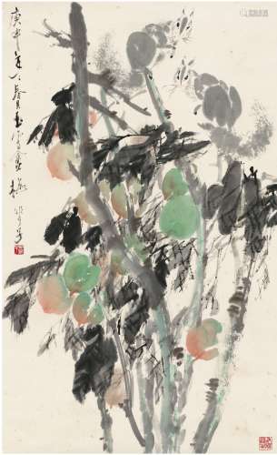 颜梅华（1927～ ） 松鼠桃实图