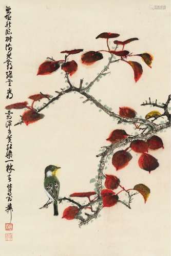 谢稚柳（1910～1997） 红叶翠鸟图