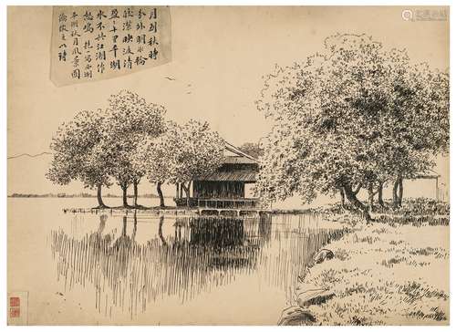 陈抱一（1893～1945） 为《大共和画报》作  西湖平湖秋月