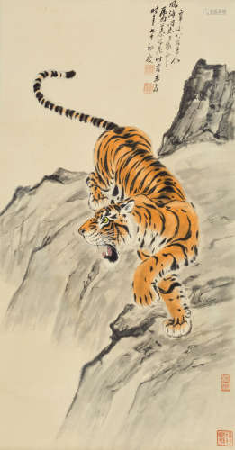慕凌飞 辛酉（1981） 虎啸山林 设色纸本 立轴