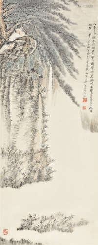 李文渊 丙寅（1986） 松山高士 设色纸本 立轴