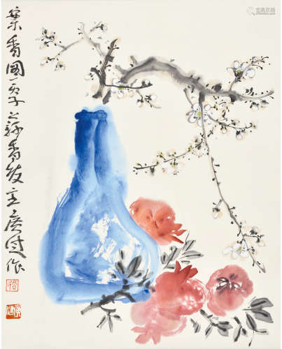 贾广健 丙子（1996） 案香图 设色纸本 立轴