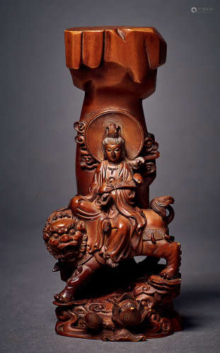 清 黄杨木雕文殊菩萨像