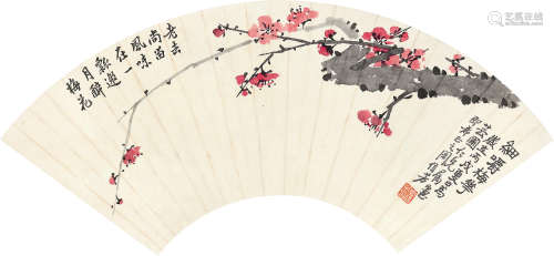 周信芳（1895～1975） 梅花 扇片 设色纸本