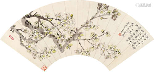 谈月色（1891～1976） 梅花 扇片 设色纸本