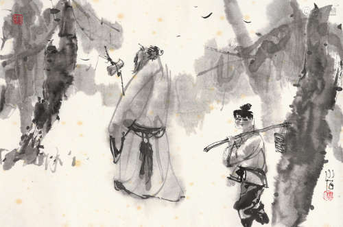 傅小石（1932～2016） 访友 镜片 水墨纸本