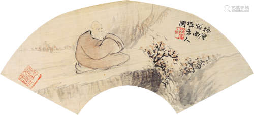 李瑞清（1867～1920） 南极老人图 扇片 设色绢本