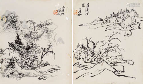 黄宾虹（1865～1955） 山水稿 （二件） 镜片 水墨纸本
