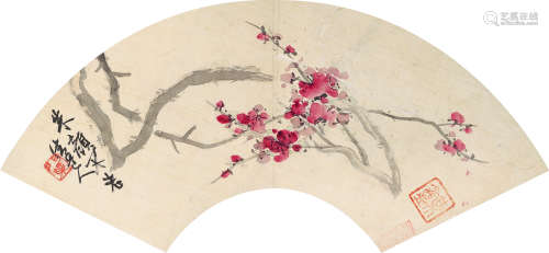 李瑞清（1867～1920） 朱颜不老 扇片 设色绢本