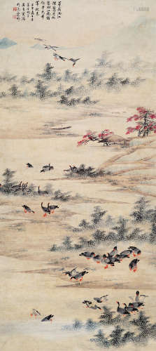 吴青霞（1910～2008） 芦汀雁影 立轴 设色纸本