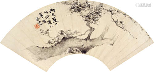 王季迁（1906～2003） 虬松 扇片 水墨纸本