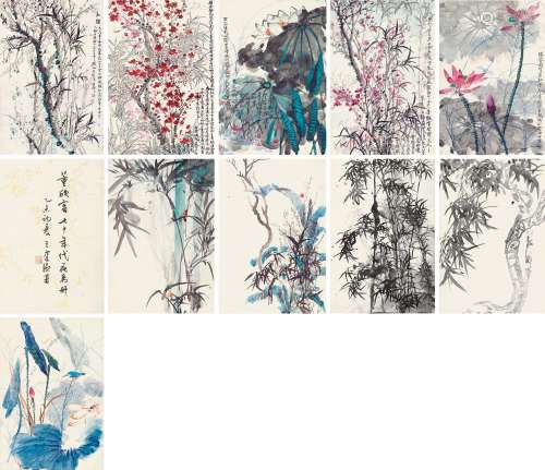 董欣宾（1939～2002） 花卉 册页 （十开） 设色纸本