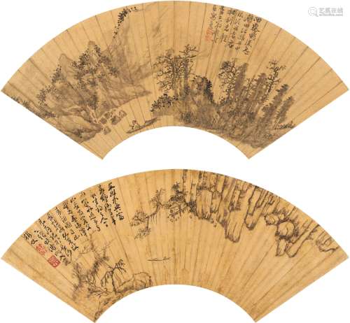 谢时臣（1487～1567后）等 烟雨春钓图·湖山行舟图