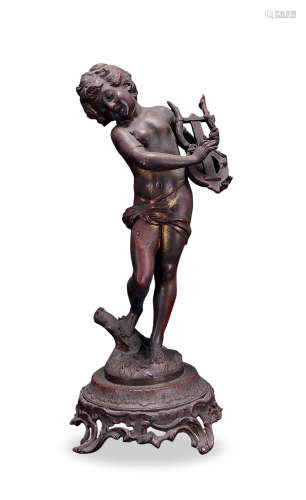 法国十九世纪初 少女舞乐鎏金铜像