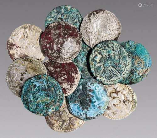 公元525-719年，西突厥汗银币铜币一组十三枚