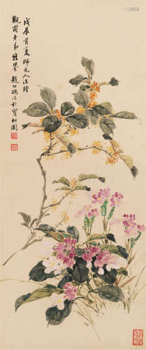 赵叔儒 1898年作 富贵花开 立轴 设色纸本