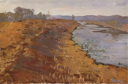 李延洲 2009年作 河边 布 油画