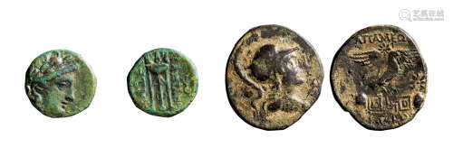 丝路 古希腊铜币 （一组二枚）