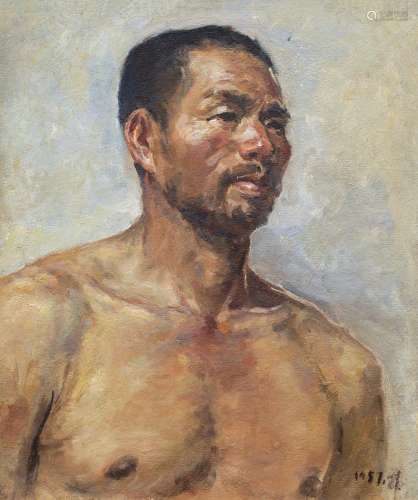 莫朴（1915～1996） 1957年作 老人像 纸板 油画