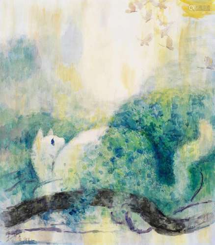 朱膺（1920～2008） 1993年作 蝴蝶飞来 纸本 水彩