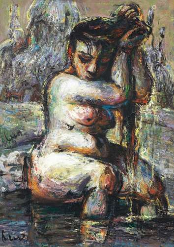 罗中立（b.1948） 女人体 木板 油画