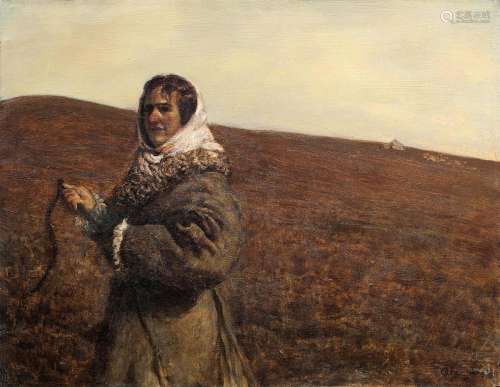 杨千（b.1959） 1983年作 牧羊女 布面 油画