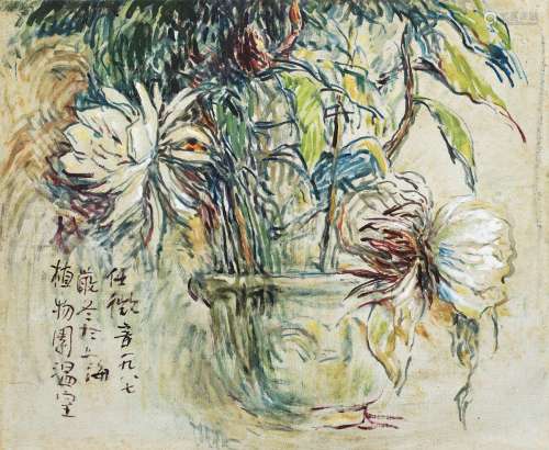 任微音（1918～1994） 1987年作 盆花 布面 油画