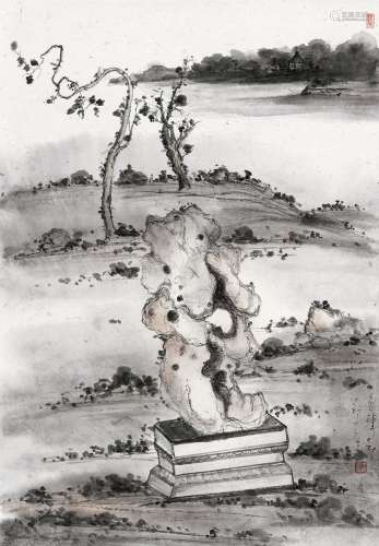 郑在东（b.1953） 2014年作 木石图 纸本 彩墨