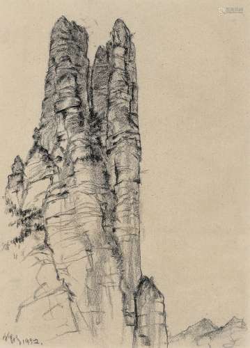 吴作人（1908～1997） 1952年作 山峰 纸本 素描