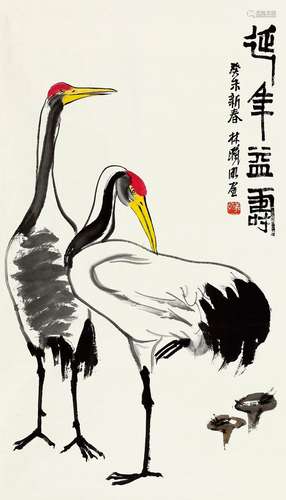 林曦明（b.1925） 2003年作 延年益寿 画心 设色纸本