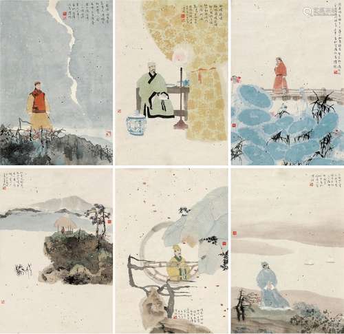 胡博综（b.1941） 1992年作 金元明清词精选 插图原稿（全） 纸本 彩墨