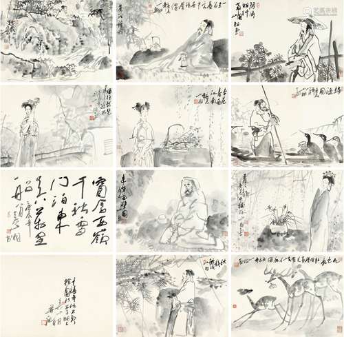 吴山明（b.1941） 2000年作 古人诗意集 册页 水墨纸本